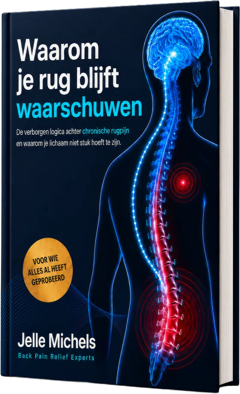 Cover van het e-book Waarom je rug blijft waarschuwen, de verborgen logica achter chronische rugpijn, door Jelle Michels